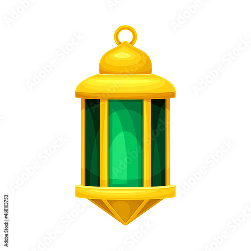 Wallpaper Mural Arabic vintage golden lighting lamp. Turquoise Ramadan lantern, traditional muslim symbol vector illustration Torontodigital.ca