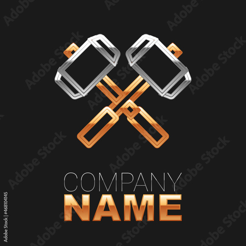Line Medieval crossed battle hammers icon isolated on black background. Colorful outline concept. Vector