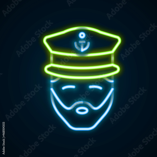 Glowing neon line Captain of ship icon isolated on black background. Travel tourism nautical transport. Voyage passenger ship, cruise liner. Colorful outline concept. Vector