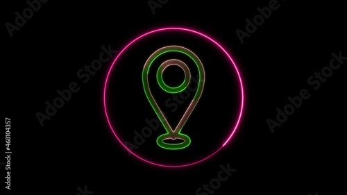 Wallpaper Mural Glowing neon line Map pin icon isolated on black background. Navigation, pointer, location, map, GPS, direction, place, compass, search concept. 4K 
 Torontodigital.ca