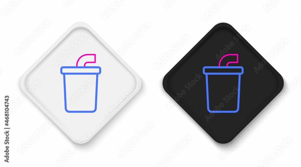 Line Paper glass with drinking straw and water icon isolated on white background. Soda drink glass. Fresh cold beverage symbol. Colorful outline concept. Vector Line Paper glass with drinking straw and water icon isolated on white background. Soda drink glass. Fresh cold beverage symbol. Colorful outline concept. Vector