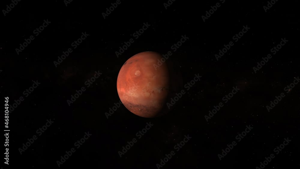Spinning planet mars on dark .Planet mars sun rise isolate on dark Spinning planet mars on dark .Planet mars sun rise isolate on dark