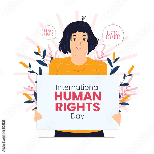 cute girl holding sign International human rights day concept illustration