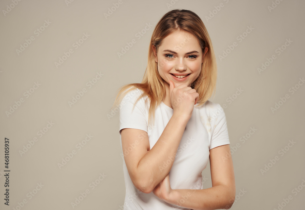 beautiful blonde in a white attractive look happy Lifestyle isolated background beautiful blonde in a white attractive look happy Lifestyle isolated background