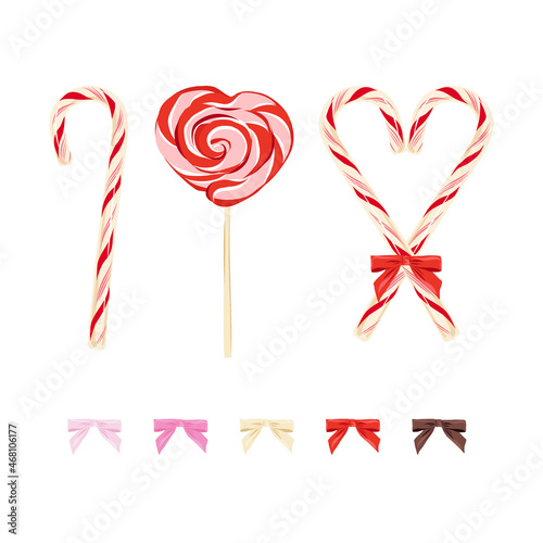 Candy cane Lollipop vector clip art set isolated on white. Valentines day sweets illustration collection. Sweet treats graphic elements for romantic design
