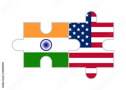 puzzle pieces of india and united states flags. vector illustration isolated on white background