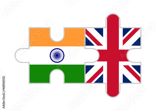 puzzle pieces of india and united kingdom flags. vector illustration isolated on white background