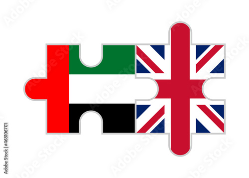 puzzle pieces of united arab emirates and united kingdom flags. vector illustration isolated on white background