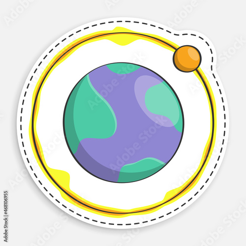 cartoon icon of doodle Moon rotates in orbit around planet Earth. Satellite of planet. Astronomy and astrology. Space exploration. Vector isolated on white background