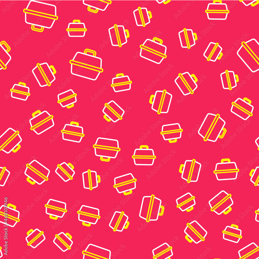 Line Pet carry case icon isolated seamless pattern on red background. Carrier for animals, dog and cat. Container for animals. Animal transport box. Vector Line Pet carry case icon isolated seamless pattern on red background. Carrier for animals, dog and cat. Container for animals. Animal transport box. Vector