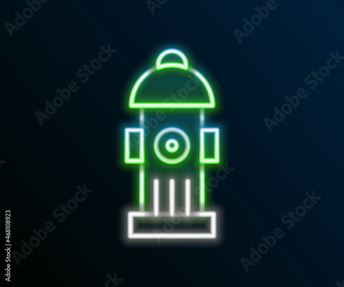 Glowing neon line Fire hydrant icon isolated on black background. Colorful outline concept. Vector