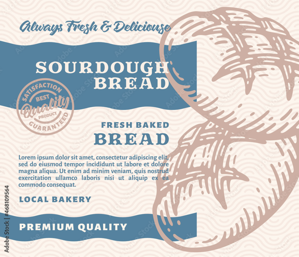 Packaging Design or Label Premium Bakery with Hand Drawn Sourdough Bread in doodle vintage style Packaging Design or Label Premium Bakery with Hand Drawn Sourdough Bread in doodle vintage style