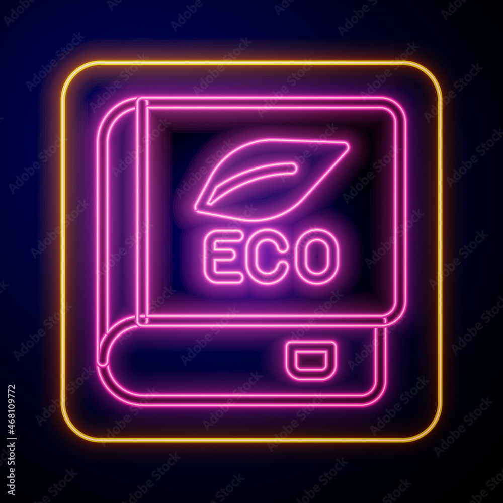 Glowing neon Book about ecology icon isolated on black background. Biology book. Vector Glowing neon Book about ecology icon isolated on black background. Biology book. Vector
