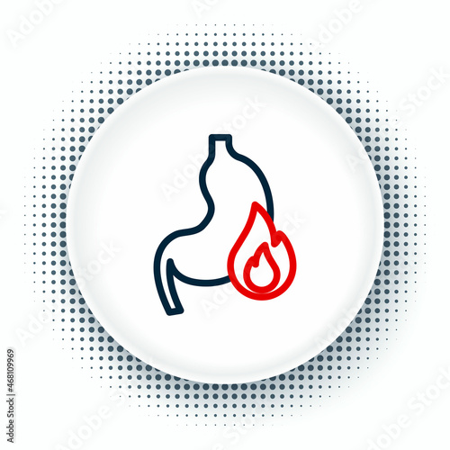 Line Stomach heartburn icon isolated on white background. Stomach burn. Gastritis and acid reflux, indigestion and stomach pain problems. Colorful outline concept. Vector