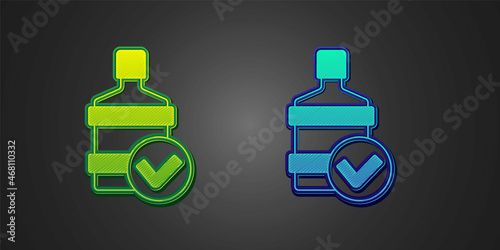 Green and blue Big bottle with clean water icon isolated on black background. Plastic container for the cooler. Vector