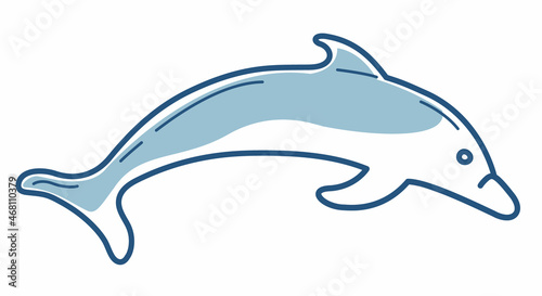 Sea life  hand drawn blue line vector dolphin isolated.