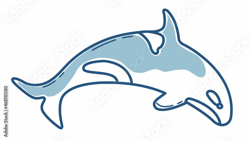 Sea life hand drawn blue line vector killer whale isolated.