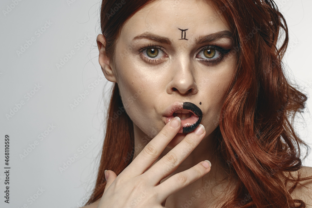 cheerful woman with makeup on her face zodiac sign Gemini astronomy model cheerful woman with makeup on her face zodiac sign Gemini astronomy model