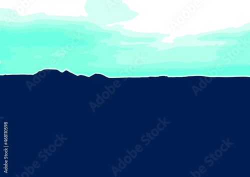 Landscape with silhouette of mountains and cloudy sky. vector background.