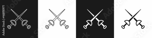 Set Fencing icon isolated on black and white background. Sport equipment. Vector