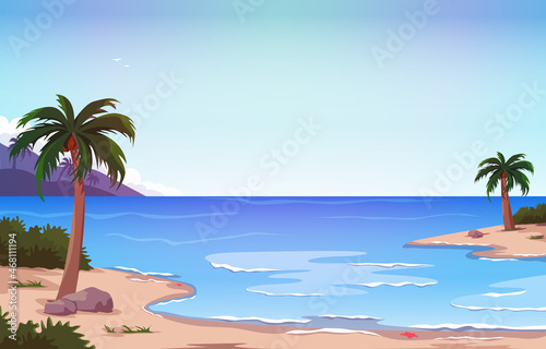 Fototapeta Naklejka Na Ścianę i Meble -  Coconut Tree Beach Sea Vacation Holiday Tropical Summer Vector Illustration