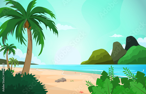 Island Beach Sea Vacation Holiday Tropical Summer Vector Illustration