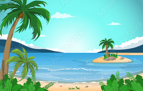 Island Beach Sea Vacation Holiday Tropical Summer Vector Illustration