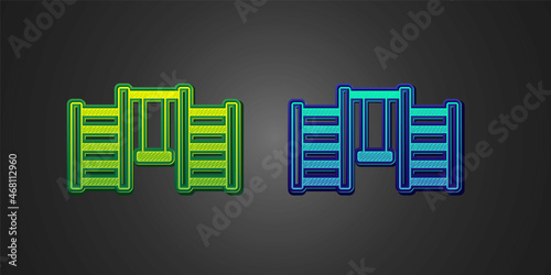 Green and blue Wooden Swedish wall icon isolated on black background. Swedish stairs. Vector