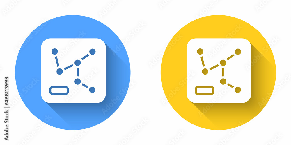White Railway map icon isolated with long shadow background. Circle button. Vector White Railway map icon isolated with long shadow background. Circle button. Vector