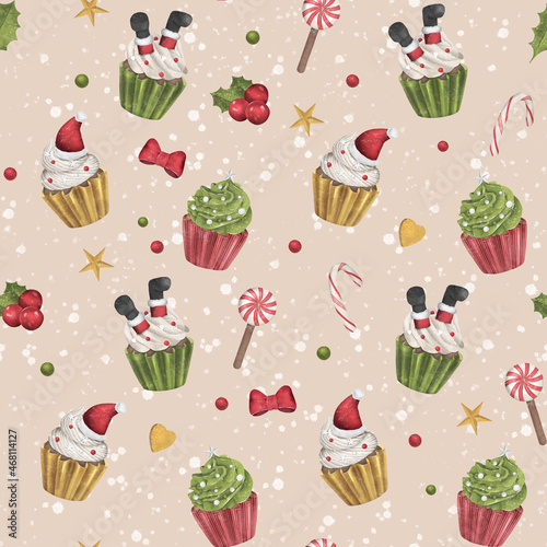 Christmas and new year watercolor seamless pattern 