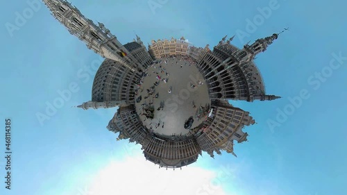 Walking around the Old town of Brussels in Belgium as little planet format on a sunny day in summer. photo