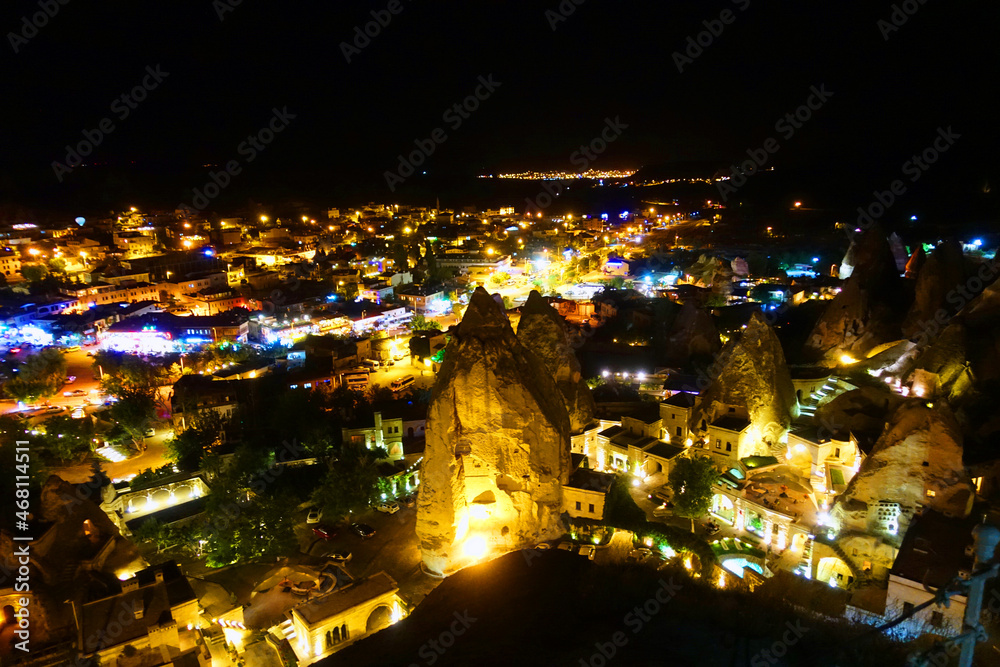 Goreme Cappadocia at night time in Turkey