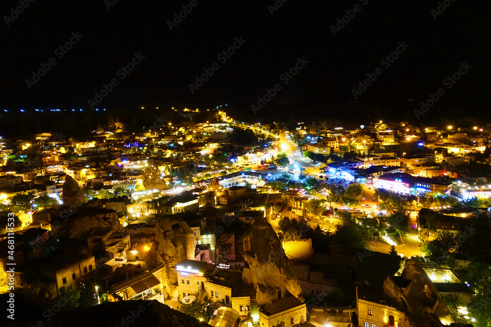 Goreme Cappadocia at night time in Turkey