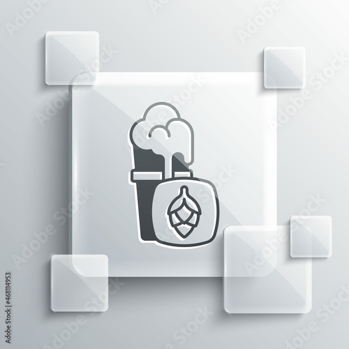 Grey Glass of beer icon isolated on grey background. Square glass panels. Vector