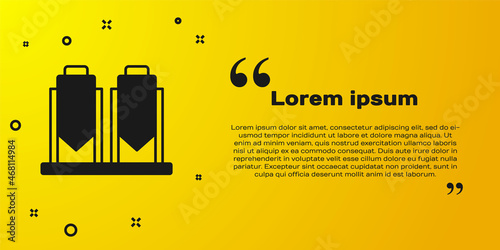 Black Traditional brewing vessels in brewery icon isolated on yellow background. Beer brewing process. Distillery plant, brewery. Vector