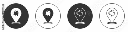 Black Paint spray icon isolated on white background. Circle button. Vector