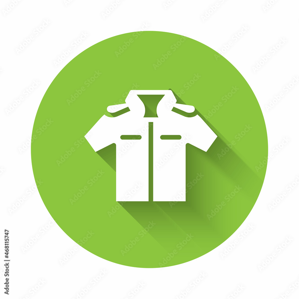 White Shirt icon isolated with long shadow background. Green circle button. Vector White Shirt icon isolated with long shadow background. Green circle button. Vector