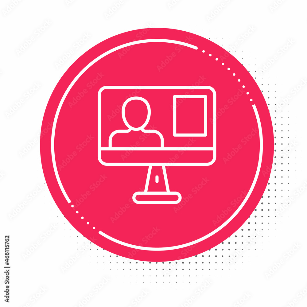 White line Online class icon isolated on white background. Online education concept. Red circle button. Vector White line Online class icon isolated on white background. Online education concept. Red circle button. Vector