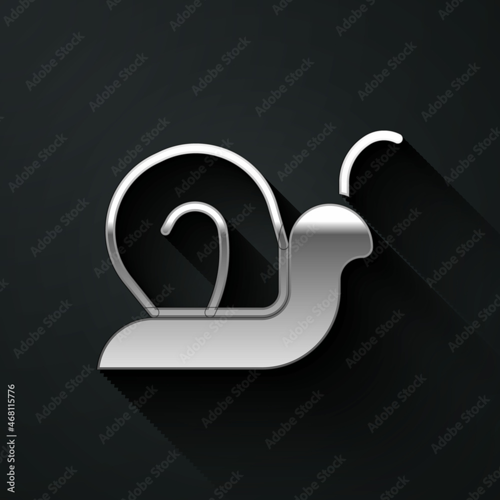 Silver Snail icon isolated on black background. Long shadow style. Vector Silver Snail icon isolated on black background. Long shadow style. Vector