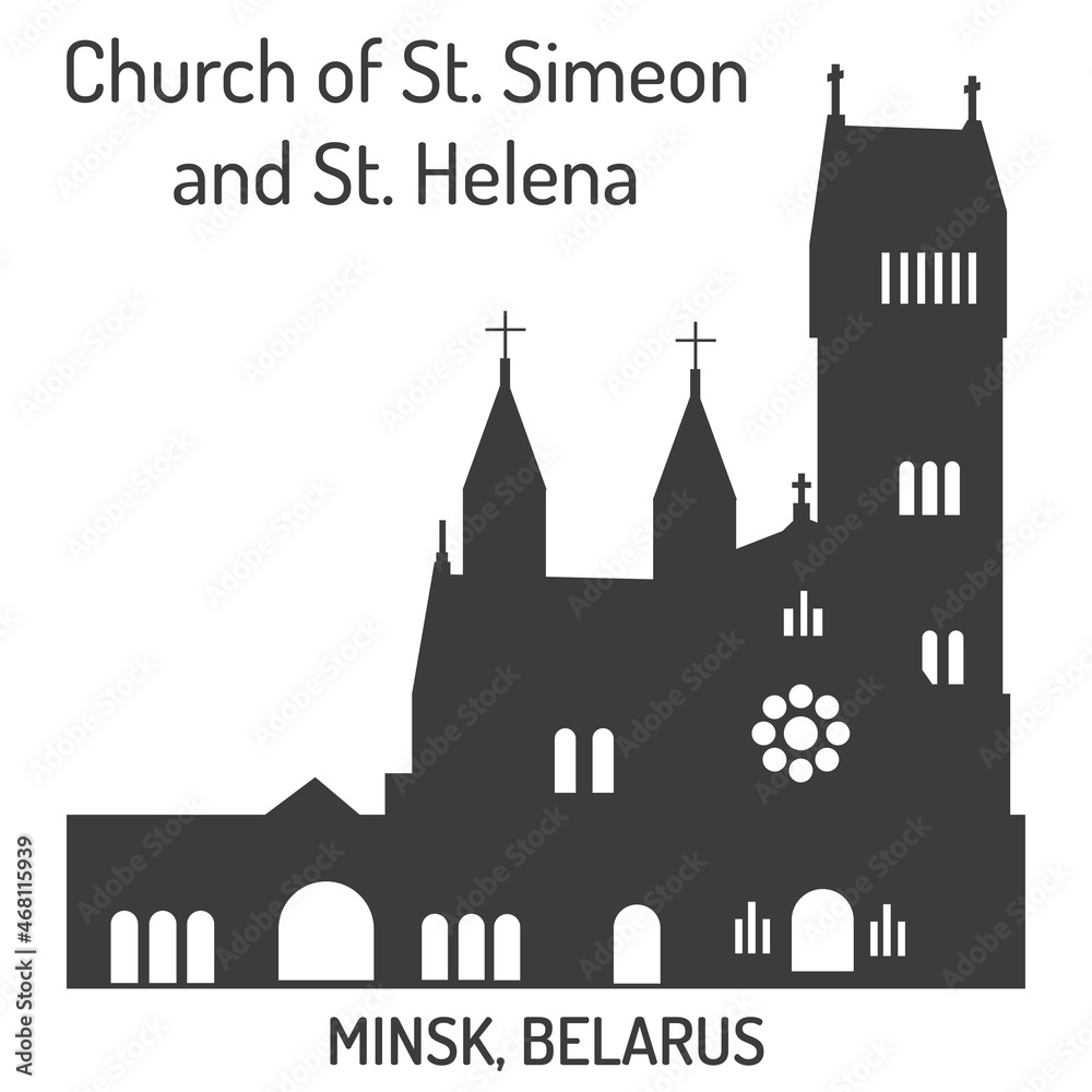 Silhouettes of buildings of sights of Minsk, Belarus. Church of St. Simeon and St. Helena