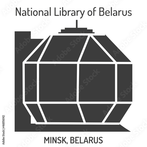 Silhouettes of buildings of sights of Minsk, Belarus. National Library of Belarus