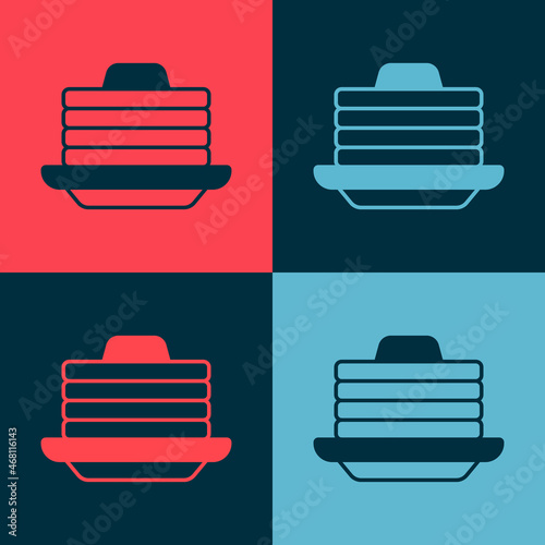 Pop art Stack of pancakes with honey icon isolated on color background. Breakfast concept. Vector