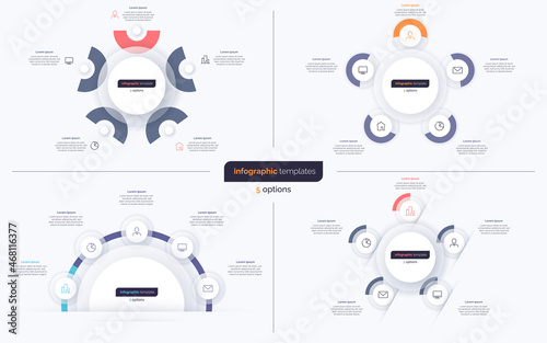 Set of five option circle infographic design templates. Vector illustration