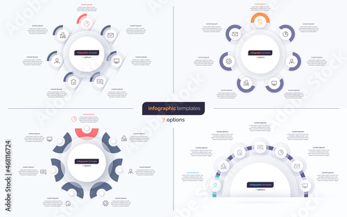 Set of seven option circle infographic design templates. Vector illustratio