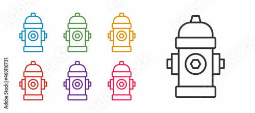 Set line Fire hydrant icon isolated on white background. Set icons colorful. Vector
