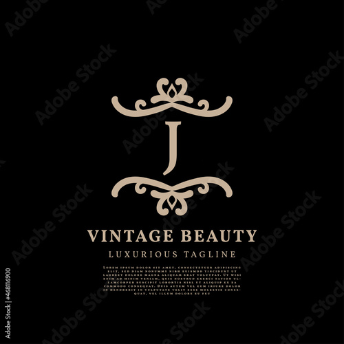 letter J simple crest luxury vintage vector logo design for beauty care, lifestyle media and fashion brand