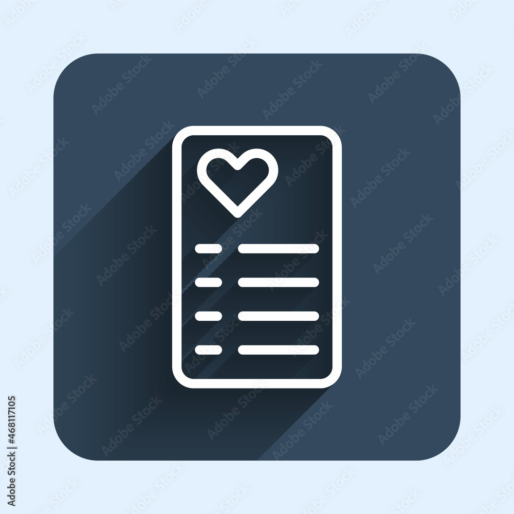 White line Shopping list icon isolated with long shadow background. Blue square button. Vector White line Shopping list icon isolated with long shadow background. Blue square button. Vector