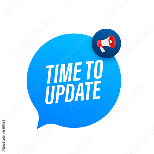Hand Holding Megaphone with Time to update. Megaphone banner. Web design