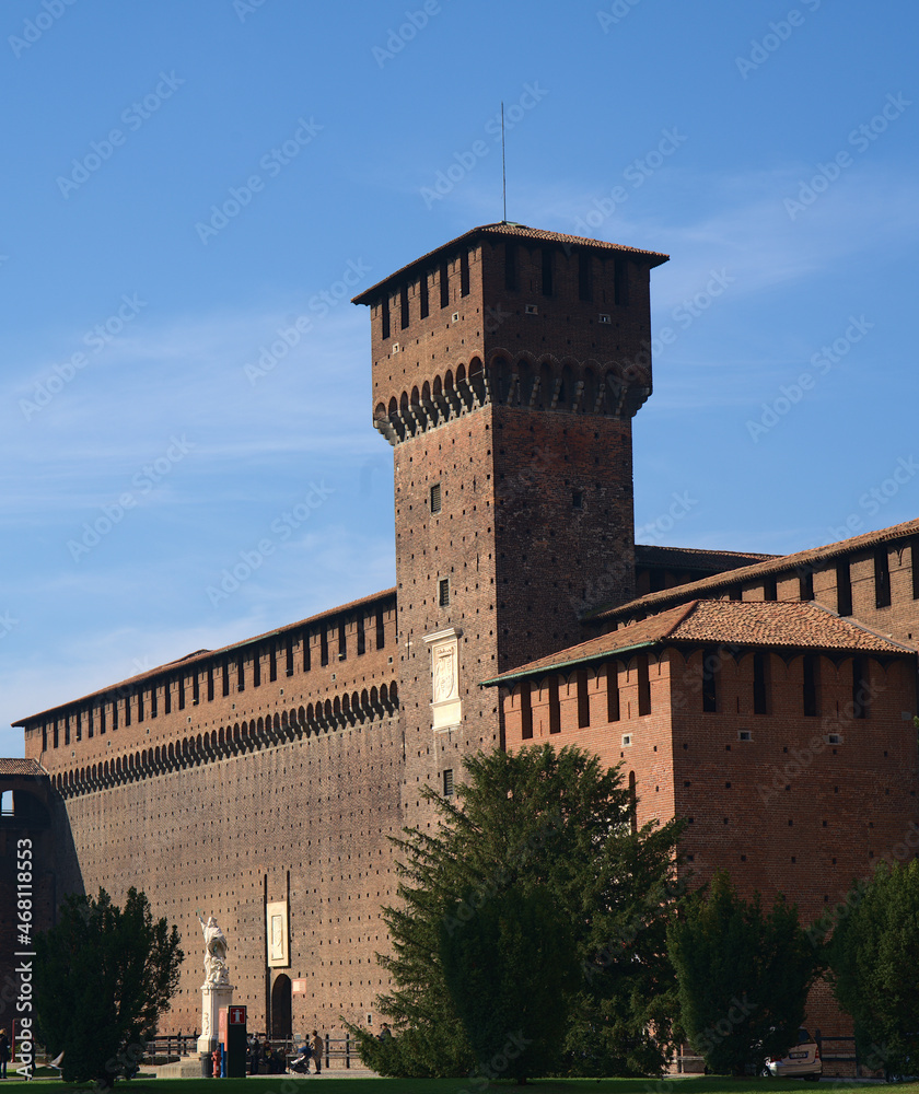 Milan, Italy - October 26, 2021: Milano Castle - Castello Sforzesco - popular tourist destination in Milan