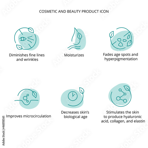Face serum cosmetic and beauty product icon set for web, eco packaging design. Vector stock illustration isolated on white background.